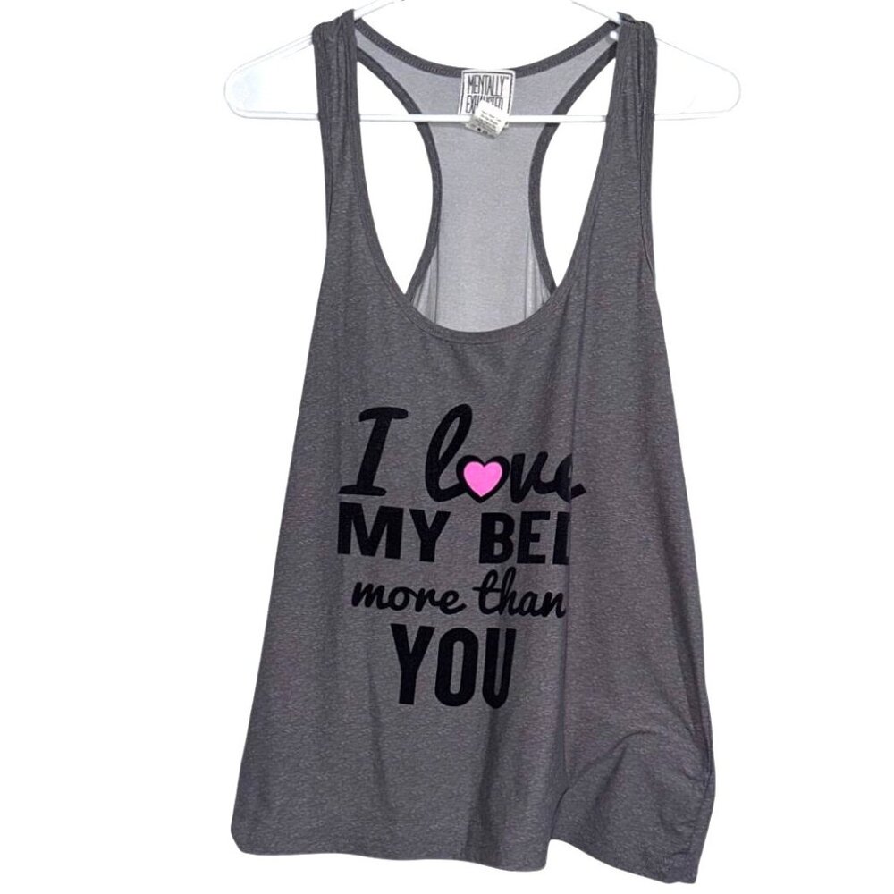 Mentally Exhausted Graphic Gray Racerback Tank Top 1X Polyester/Spandex Womens